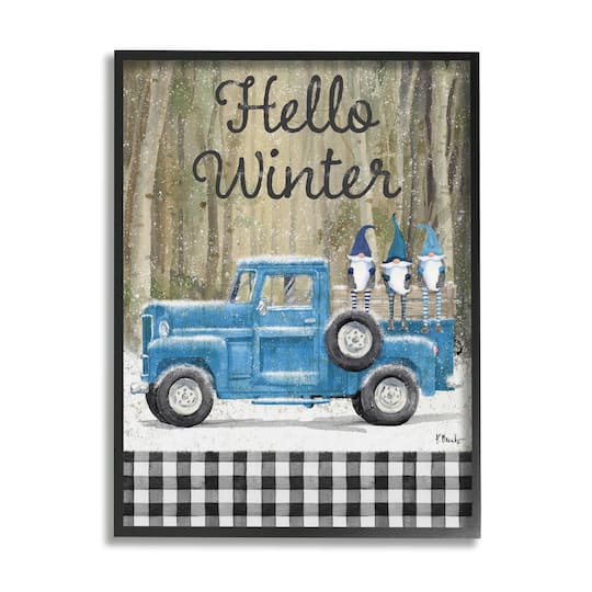 Stupell Industries Hello Winter Plaid Gnomes Framed Giclee Art